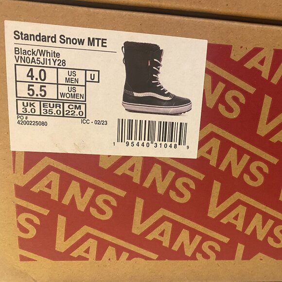 Vans Men's 4/Women's 5.5 MTE Standard Snow Black/White VN0A5JI1Y28 NIB - Picture 7 of 12